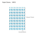 Set of 10 blue and white striped paper straws for Zelda birthday party supplies - 10 Pieces/Pack Blue Straws