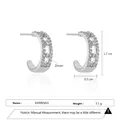 Silver micro-pave geometric hoop earrings with zircon stones, 1.7cm height and 3.1g weight - Pavé C-Shape Earrings - Silver (EP5614)
