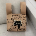 Cute khaki knitted tote bag featuring black and white cat patterns and sturdy handles - Coffee Cat Pattern