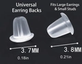 Detailed size comparison of 3.7mm and 3.8mm clear silicone earring backs for studs - 3.7/3.8mm 100Pcs/Pack
