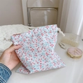 Detailed close-up of a floral drawstring cotton pouch showing fabric texture and size - Pink Small Floral