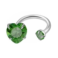 Silver horseshoe ring with green heart-shaped zircon and round stone for ear or lip - Green Heart + Green Round
