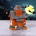Miniature orange haunted house resin figurine with ghost and skull Halloween decor - Orange Stone Spooky House Style B