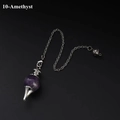 Sphärisches Amethyst Pendel aus Naturstein mit silbernem Kegel und feiner Metallkette - Amethyst