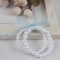 Children's double-strand white pearl bracelet with light blue ribbon bow ornament - Double Layer 6MM+8MM White Pearl With Blue Ribbon Bracelet