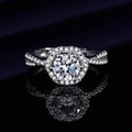 Elegant silver twisted band moissanite ring with halo setting on a black surface - Newbee Plum Blossom [white Gold] Ljz-99 / Adjustable Open