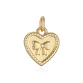 Golden heart pendant with a 3D bow relief and delicate milgrain edges on white background - 1-Heart Bow