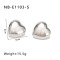 Detailed view of silver heart earrings with dimensions 3cm x 3cm and 15.5g weight spec - Silver Heart-Shaped Style (NB-E1103-S)