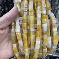 Détail macro de perles cubiques en pierre naturelle pour création de bijoux DIY - 4x4mm (Environ 38cm Fil) / Jade Jaune Naturel