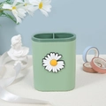 Morandi green double-compartment desk organizer with a 3D daisy decoration for stationery - Daisy