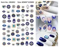 Detail view of Evil Eye and Hamsa Hand nail decals showing size 80mm x 103mm on white background - WG892