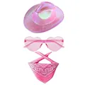 Set festa western rosa con cappello da cowboy, occhiali a cuore e bandana paisley - Set 3 Pezzi Rosa Perlato