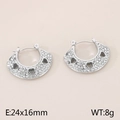 Boucles d'oreilles croissant argenté avec cœurs ajourés et strass blancs, 24x16mm - Style A Coeur Creux (KE113808-KFC) / Argenté