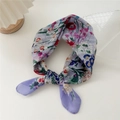 Floral cotton linen silk scarf in light purple with a ring bow style for women - Purple Floral-Butterfly Purple