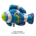 Large clownfish shaped foil balloon in blue and silver for ocean theme party 76x45cm - Large Clownfish