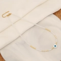 Bohemian evil eye heart necklace with white crystal beads on marble display - Heart Shape