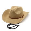 Détail du chapeau de cowboy en paille avec bandeau en cuir et cordon réglable - M (56-58cm) / Kaki