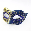 Blue and gold masquerade half-face mask with floral glitter and elastic strap - Blue