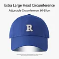 Blue oversized cotton baseball cap with letter R embroidery for 60-65cm head size - R Letter Hat-Royal Blue