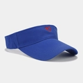 Detail of red heart embroidery on navy blue cotton twill sun visor for outdoor sports - Adjustable / Blue