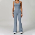 Eng anliegender hellblauer ärmelloser Yoga-Jumpsuit mit hoher Taille und Schlaghose - L / Graublau