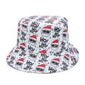 Detail of Christmas bucket hat with Santa Claus and HO pattern print on white fabric - White Sunglasses Santa Pattern Style (F)