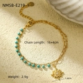 Gold stainless steel link chain bracelet with blue beads and sunflower pendant - Gold-Sky Blue Beads Sun Pendant