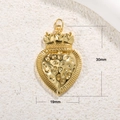 Detailed size view of a 30x19mm gold heart pendant with a crown design and etched metal - A0051-Crown Embossed Heart