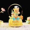 Carousel crystal ball music box with yellow honey bear chef and rotating cake base - 8523 Serving Cake / Medium 80mm Light + Music