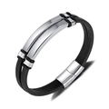 Double-layer black leather bracelet for men featuring a polished stainless steel magnetic clasp - PH1592-Black Leather Bracelet