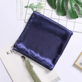 Elegant navy blue satin square scarf with a smooth glossy finish and premium machine hem - Navy Blue