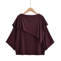 Top bordeaux oversize a maniche lunghe con strati in chiffon asimmetrici e maniche a pipistrello - S / Borgogna