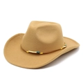 Chapeau de cowboy classique en laine camel avec bande de cuir ornée de perles - M (56-58cm) / Chameau