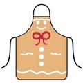 Gingerbread man pattern brown Christmas kitchen apron with red bow and white buttons - Waterproof Gingerbread - Brown
