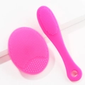 Pink silicone facial cleanser and mask brush set on geometric stands for pore cleaning - Rose Red