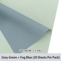 Dual-color florist paper in sage green and fog blue finish, 56x56cm waterproof sheets - Mist Blue + Green Gray