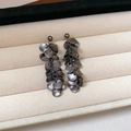 Boucles d'oreilles pendantes gris foncé en forme de feuille avec disques en métal - 63# Tige en argent-Gris fusil-Gland