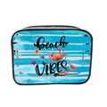 Blue striped transparent PVC makeup bag with beach vibes print and sea life pattern - 085-Blue Stripe Beach Vibes