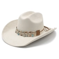 Sombrero vaquero beige de ala ancha con banda étnica y colgantes de mar y estrella - M (56-57 cm) / Beige