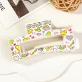 Detail of white rectangular hair claw clip with colorful heart patterns and Love text - 8.5cm Heart Print - Style K White Base