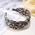 Retro floral bow headband in black fabric with yellow and green flower patterns - Floral Knot (FK-B178 Black)