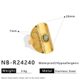 Detail view of leaf pattern stainless steel ring with green stone and size dimensions - Leaf Green Stone Style (NB-R24240)