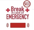Adesivo creativo porta soldi con design di emergenza da $100 su sfondo bianco - Pausa di emergenza - $100 (Senza soldi)