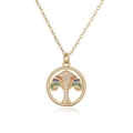 Gouden levensboom ketting met kleurrijke zirkonia stenen op een witte achtergrond - Levensboom / Goud