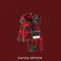 Red and green plaid Christmas scarf with fringe and 200x65CM dimensions - Christmas New Year Red