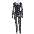 Details des floralen Spitzenmusters und der Bogendetails am schwarzen Body für Damen - S / Schwarz