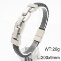 Bracciale da uomo in pelle nera intrecciata con catena in acciaio sabbiato 200x9mm - Colore Acciaio (KB188298-KLHQ)