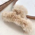 Plush faux fur claw clip in light coffee color for thick hair styling and updo - Milk Coffee