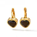 Elegant gold heart earrings featuring a black center stone and sparkling white crystals - Gold Black (KDE964)