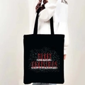 Black Merry Christmas canvas tote bag with festive red lettering and glitter pattern - Style 15-Glitter Merry Christmas